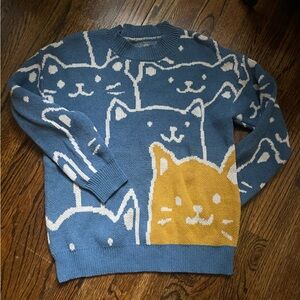 Blue Cat Pattern Sweater